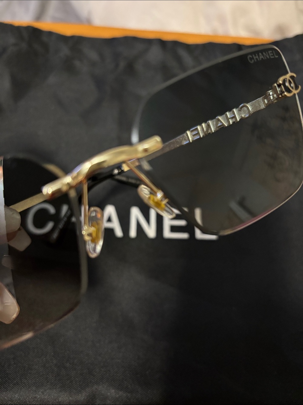 CHANEL Rimless Sunglasses Black and Gold Accents - Picture 3 of 6